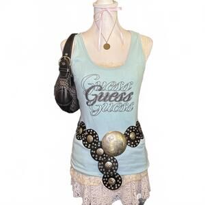 y2k guess rhinestone bedazzled tank top‎